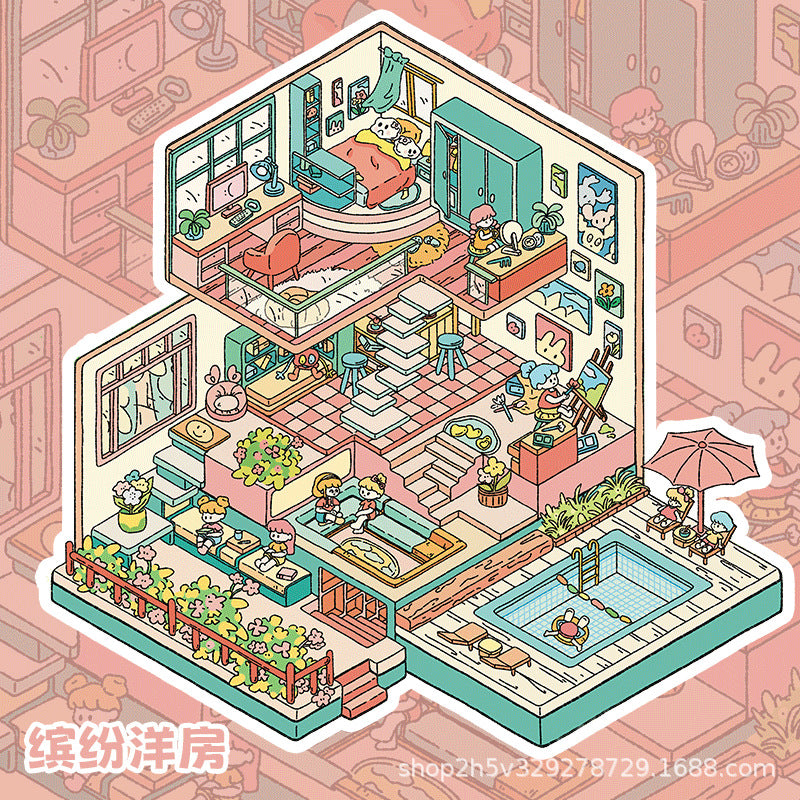 Link 38: 4 Themes Villas Fantasy Home Series Scenery Stickers