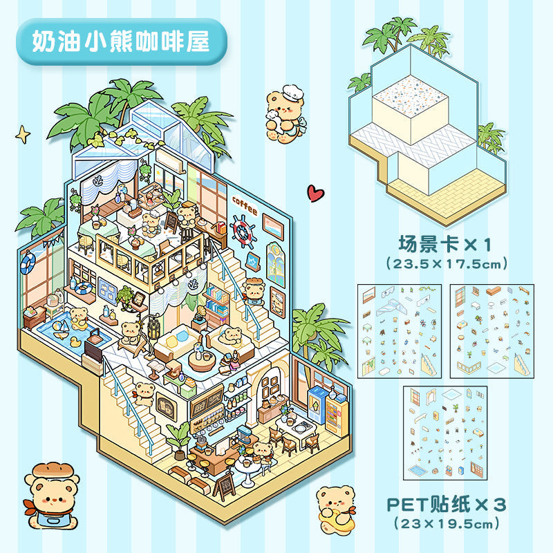 Link 15: 3 Sheet of Stickers Extra Large 3-Story Villa Scene Stickers 3D Stereoscopic Stacking Journal Stickers