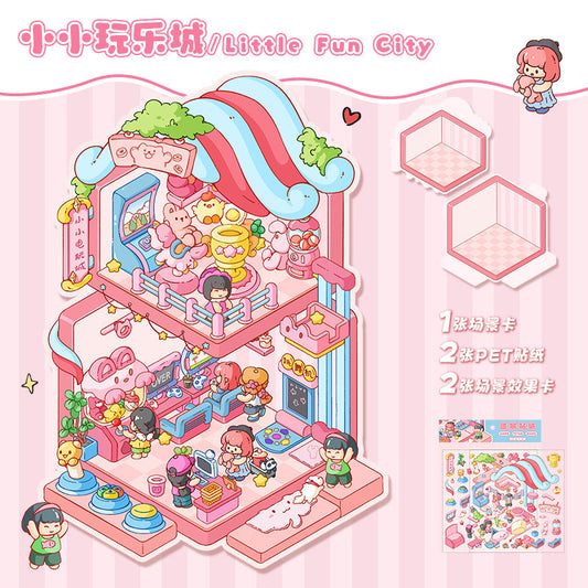 Link 33: 3D Scenery Stickers Cute Houses Collage DIY Journal Stress Relief Toy