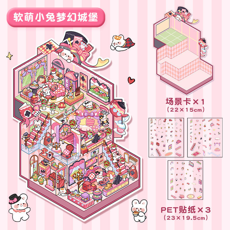 Link 15: 3 Sheet of Stickers Extra Large 3-Story Villa Scene Stickers 3D Stereoscopic Stacking Journal Stickers