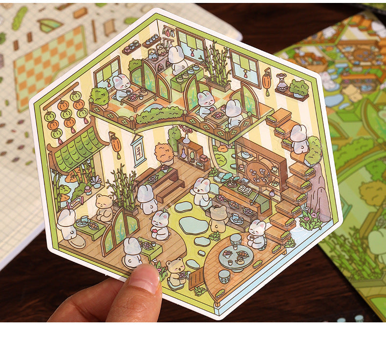 Link 26: 8 Themes Ancient Houses Miniature Scenery Stickers Original Cute Scenery Cottage Cartoon DIY Stickers