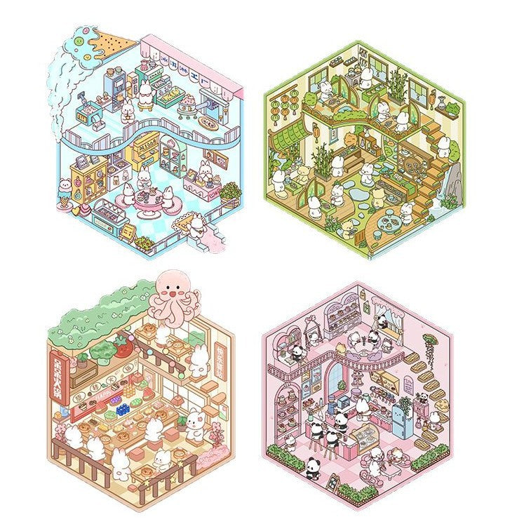 Link 26: 8 Themes Ancient Houses Miniature Scenery Stickers Original Cute Scenery Cottage Cartoon DIY Stickers
