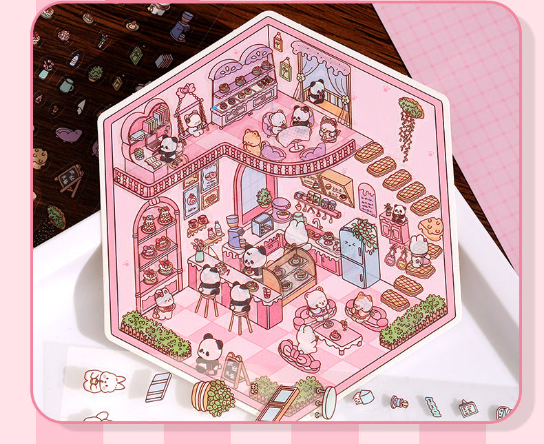 Link 26: 8 Themes Ancient Houses Miniature Scenery Stickers Original Cute Scenery Cottage Cartoon DIY Stickers