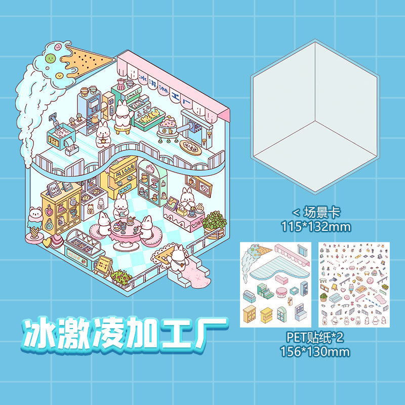 Link 26: 8 Themes Ancient Houses Miniature Scenery Stickers Original Cute Scenery Cottage Cartoon DIY Stickers