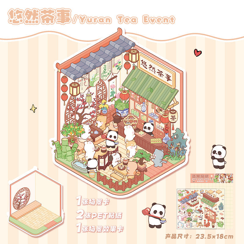 Link 12: 3D Stereoscopic Cottage Journal Stickers Miniature Scene Stickers 12 Places