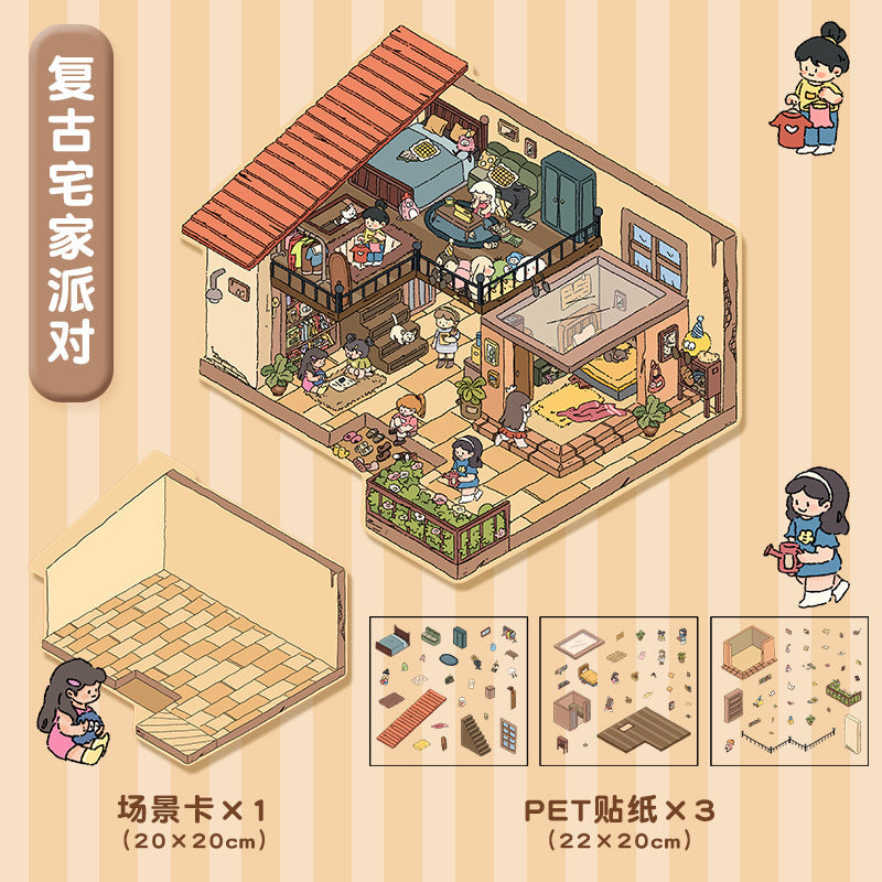 Link 14: 3 Sheets of Stickers Extra Large Landscaping 3D Stickers Romantic Island Wedding Miniature Scene Stickers