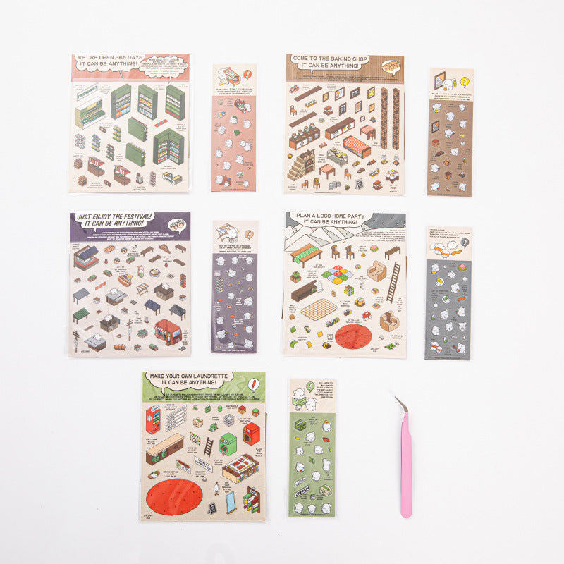 Link 37: Different Shops Themes 3D Miniature Scene Stickers No-Cut Scene Scrapbook