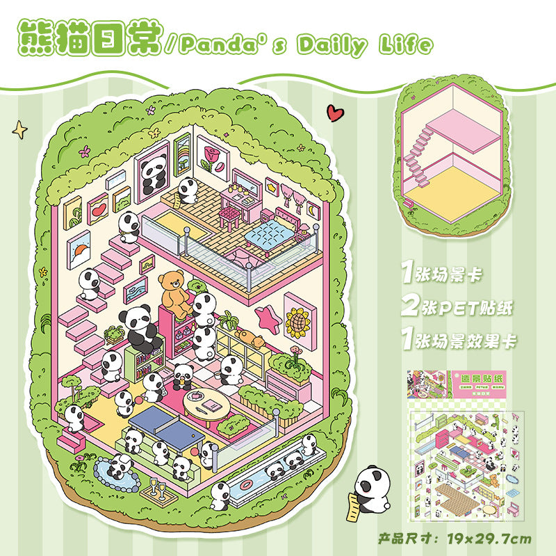 Link 13: 3D Stereoscopic Miniature Scene Stickers - Wedding Shop, Underwater World, Panda Life & Dumpling Shop Themes