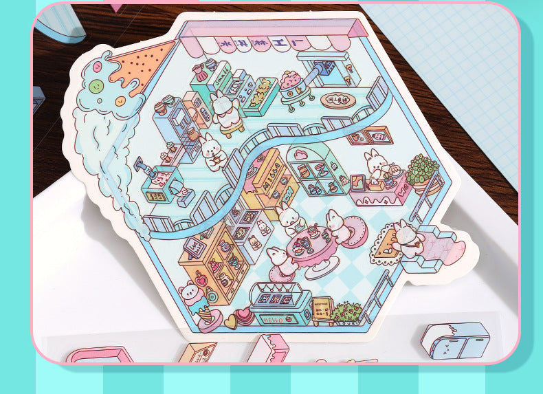 Link 26: 8 Themes Ancient Houses Miniature Scenery Stickers Original Cute Scenery Cottage Cartoon DIY Stickers