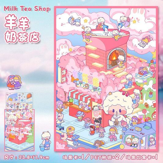 Link 17: Different Shops Houses Large Scene Stickers 3D Stereoscopic Stickers DIY Stress Relief Journal Stickers