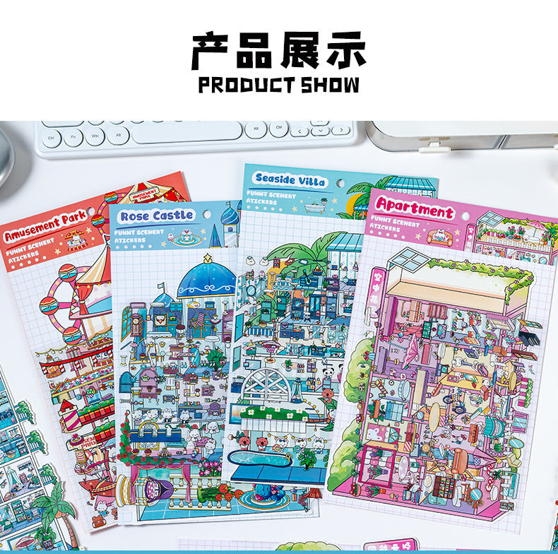 Link 31: 4 Themes Mini Town Large 3D Stereoscopic Scenery Stickers DIY