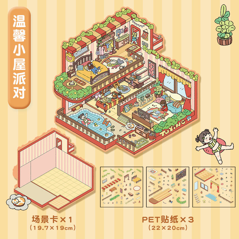 Link 14: 3 Sheets of Stickers Extra Large Landscaping 3D Stickers Romantic Island Wedding Miniature Scene Stickers