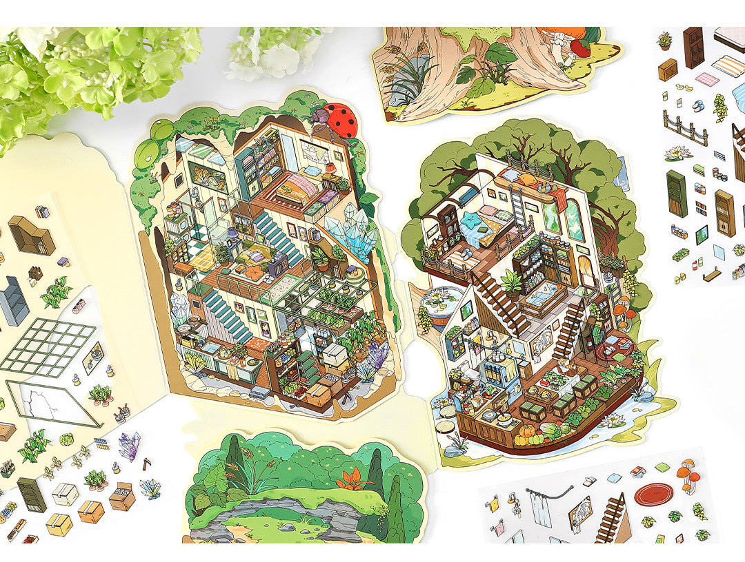 Link 50: 12 Themes Scene Stickers With Covers Scenery Journal Material Stickers