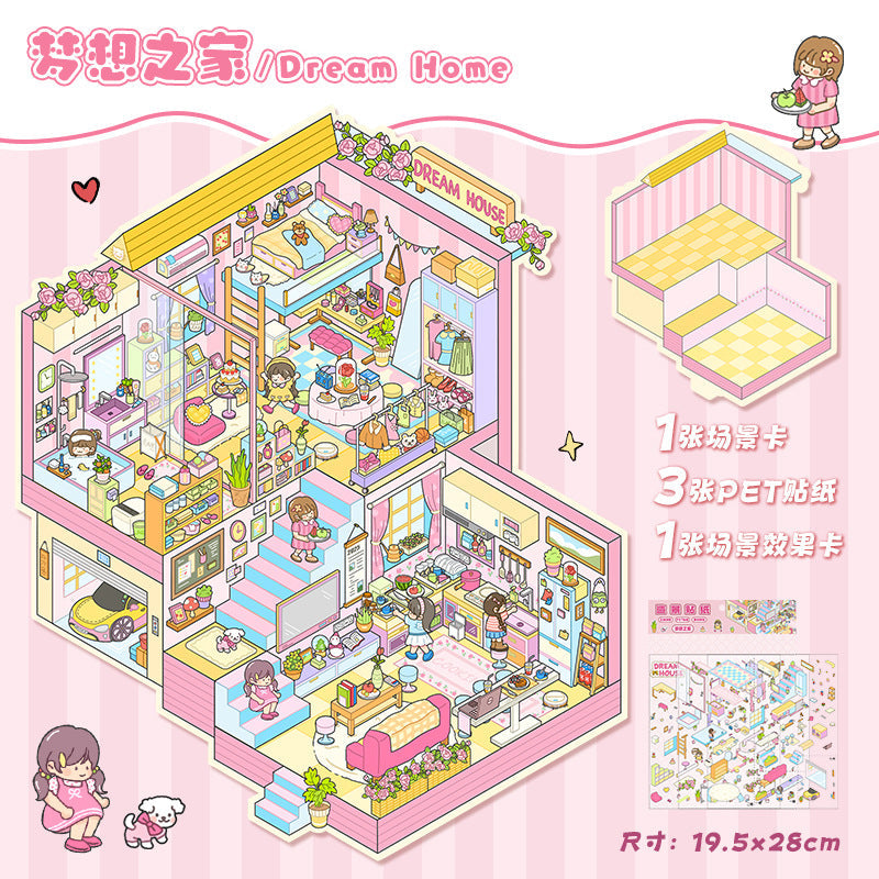 Link 11: 12 Different Fun World 3D Stereoscopic Cottage Scene Miniature Scene Stickers