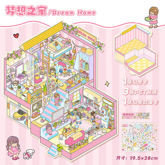 Link 11: 12 Different Fun World 3D Stereoscopic Cottage Scene Miniature Scene Stickers