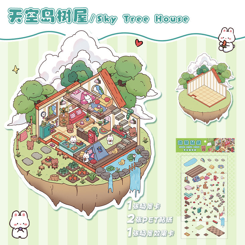 Link 4: Cute Miniature Scene Decoration Stickers Cartoon 3D House Stress Relief Scene Stickers