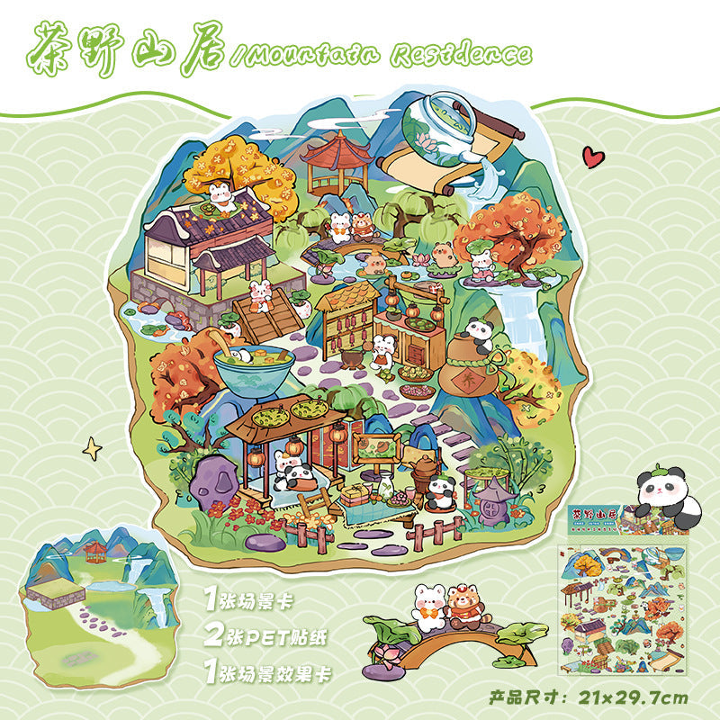 Link 12: 3D Stereoscopic Cottage Journal Stickers Miniature Scene Stickers 12 Places