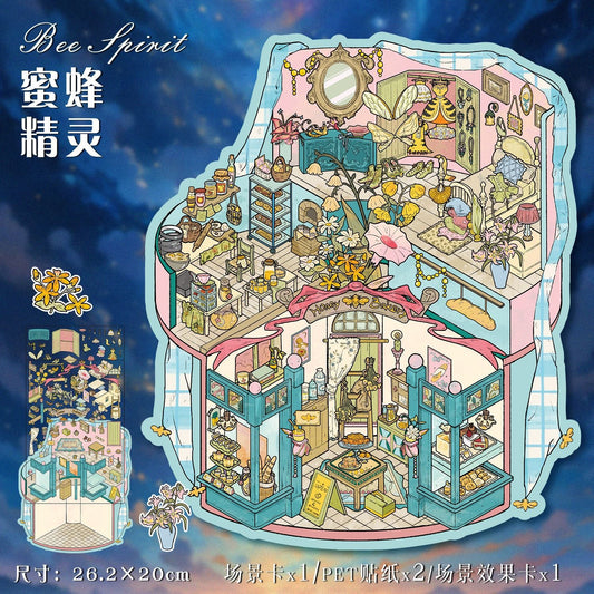 Link 17: Different Shops Houses Large Scene Stickers 3D Stereoscopic Stickers DIY Stress Relief Journal Stickers