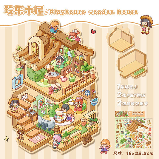 Link 12: 3D Stereoscopic Cottage Journal Stickers Miniature Scene Stickers 12 Places