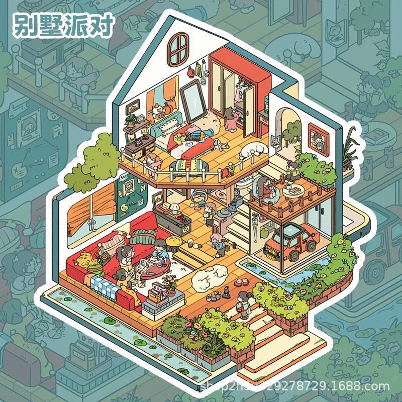 Link 38: 4 Themes Villas Fantasy Home Series Scenery Stickers