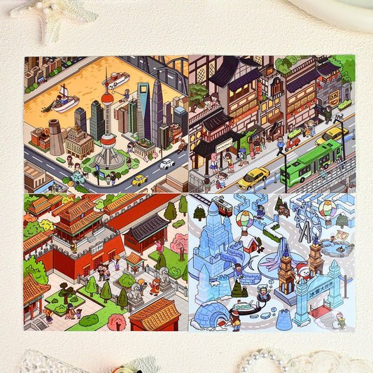 Link 21: 4 City Themes Landscape Stickers 3D Stereo Cottage Collection Stickers