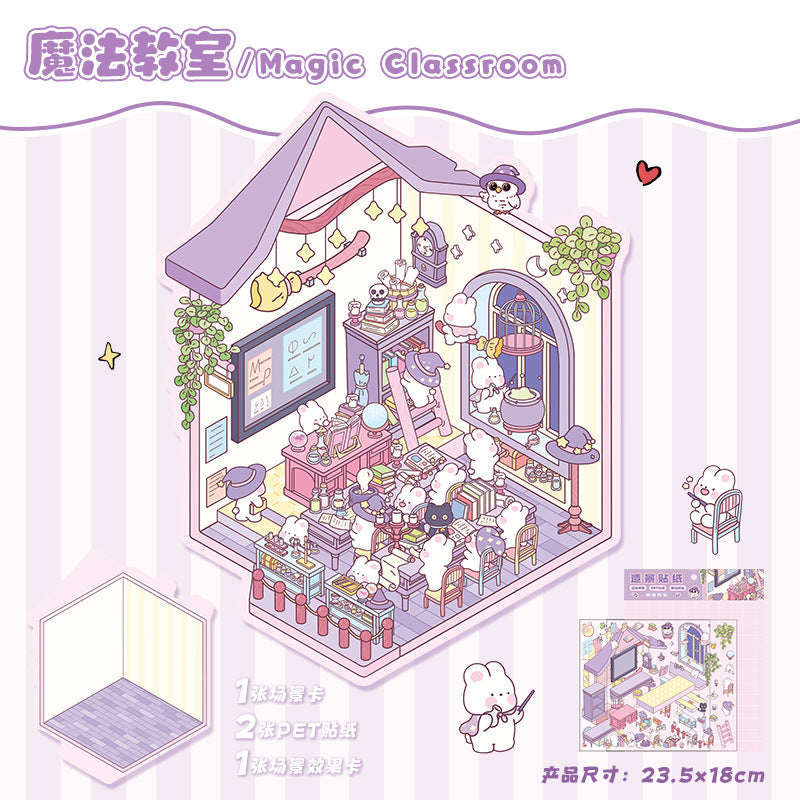 Link 12: 3D Stereoscopic Cottage Journal Stickers Miniature Scene Stickers 12 Places