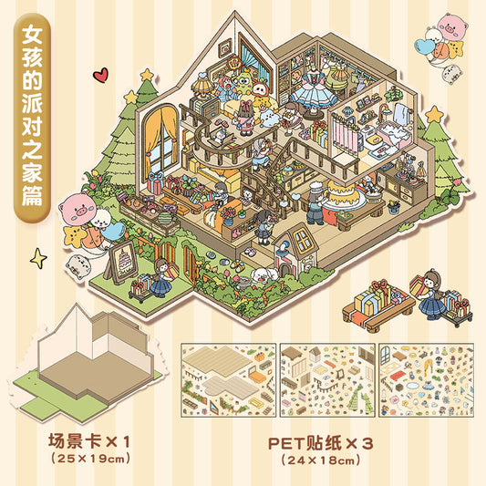 Link 15: 3 Sheet of Stickers Extra Large 3-Story Villa Scene Stickers 3D Stereoscopic Stacking Journal Stickers