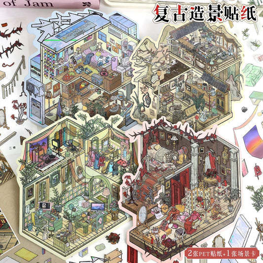 Link 34: Large Size 6 Different Villas Big Houses 3D Scene Stickers DIY Stress Release