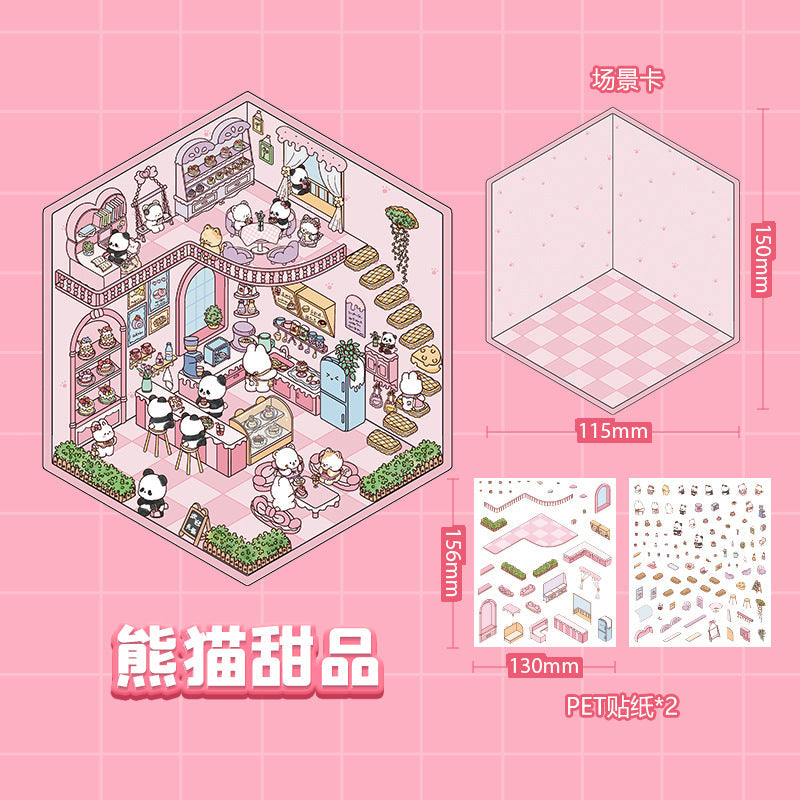 Link 26: 8 Themes Ancient Houses Miniature Scenery Stickers Original Cute Scenery Cottage Cartoon DIY Stickers