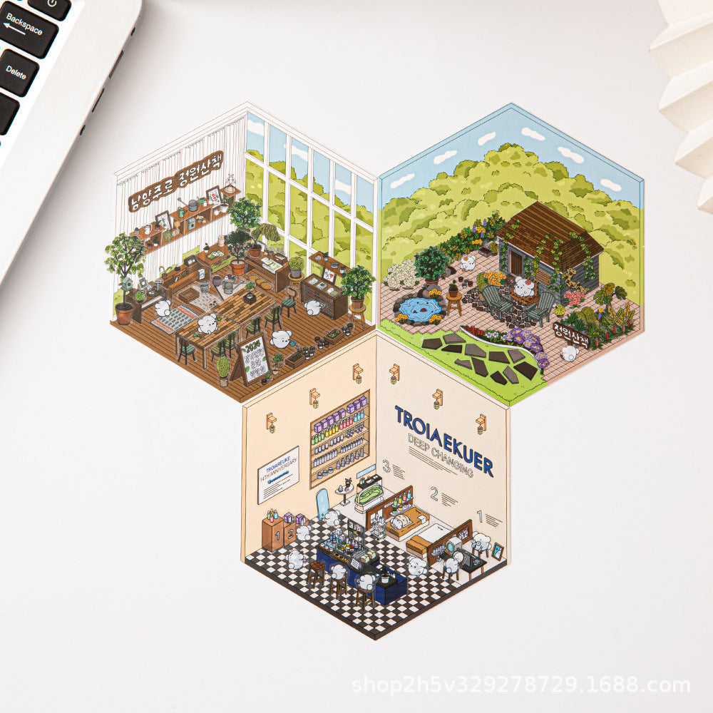 Link 37: Different Shops Themes 3D Miniature Scene Stickers No-Cut Scene Scrapbook