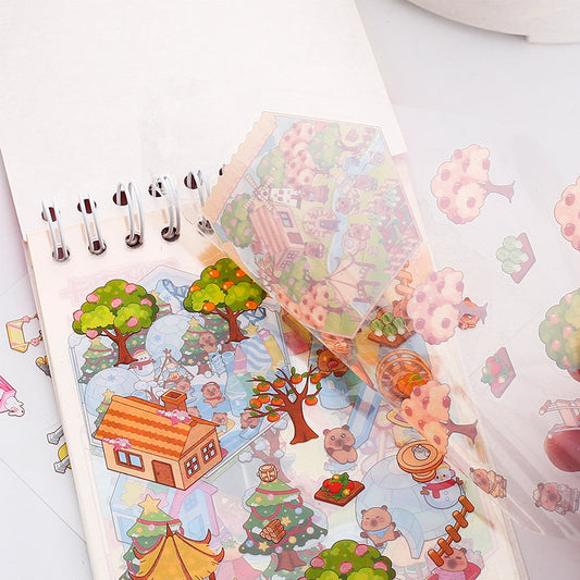 Link 44: 3D Mini Capybara Miniature Landscape Scene Stickers Book 6 Themes In A Book