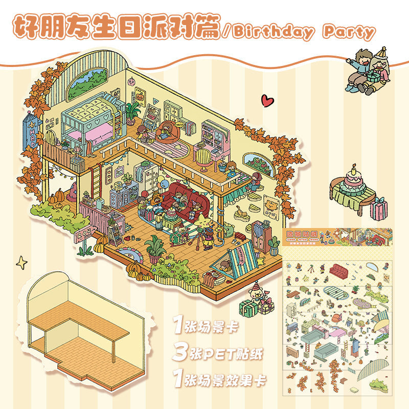 Link 14: 3 Sheets of Stickers Extra Large Landscaping 3D Stickers Romantic Island Wedding Miniature Scene Stickers