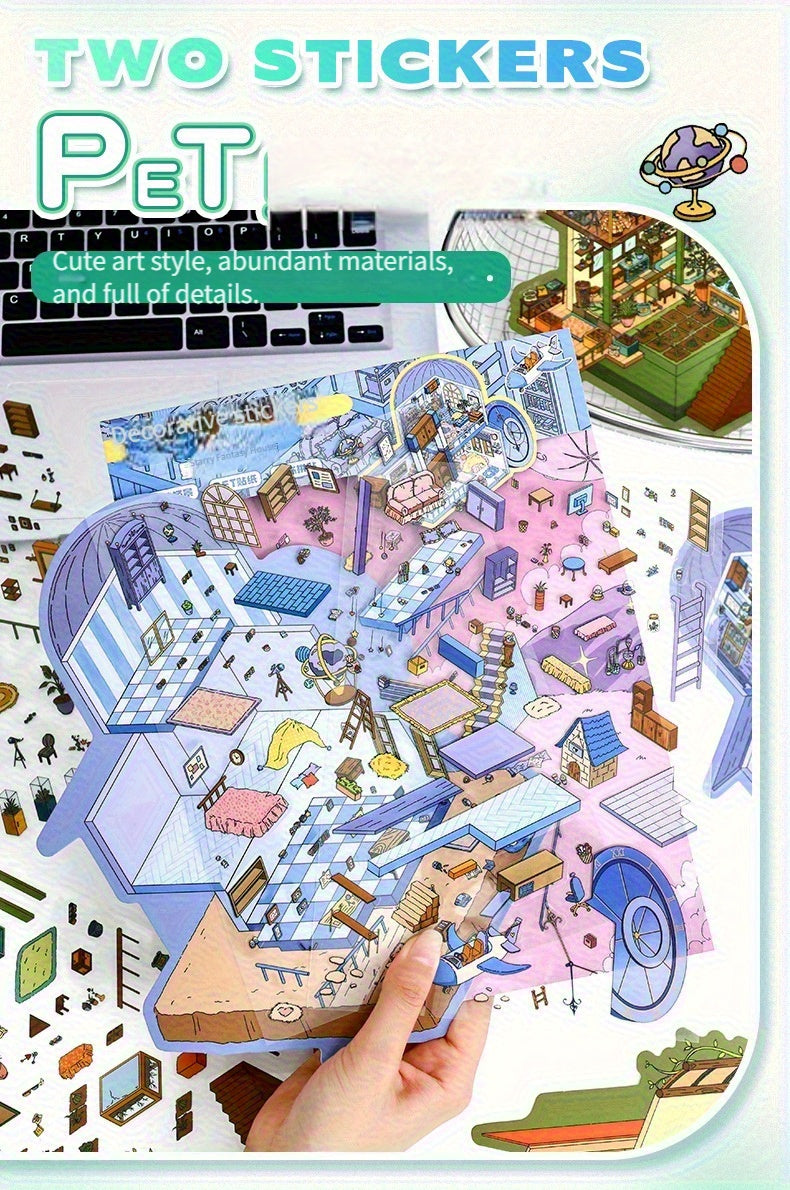 Link 12: 3D Stereoscopic Cottage Journal Stickers Miniature Scene Stickers 12 Places