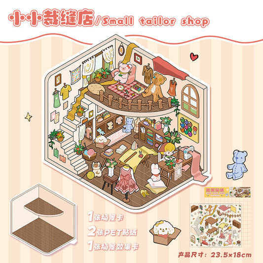 Link 12: 3D Stereoscopic Cottage Journal Stickers Miniature Scene Stickers 12 Places