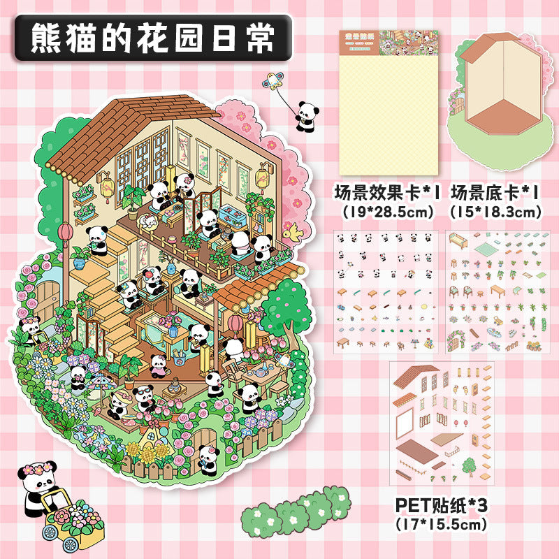 Link 26: 8 Themes Ancient Houses Miniature Scenery Stickers Original Cute Scenery Cottage Cartoon DIY Stickers