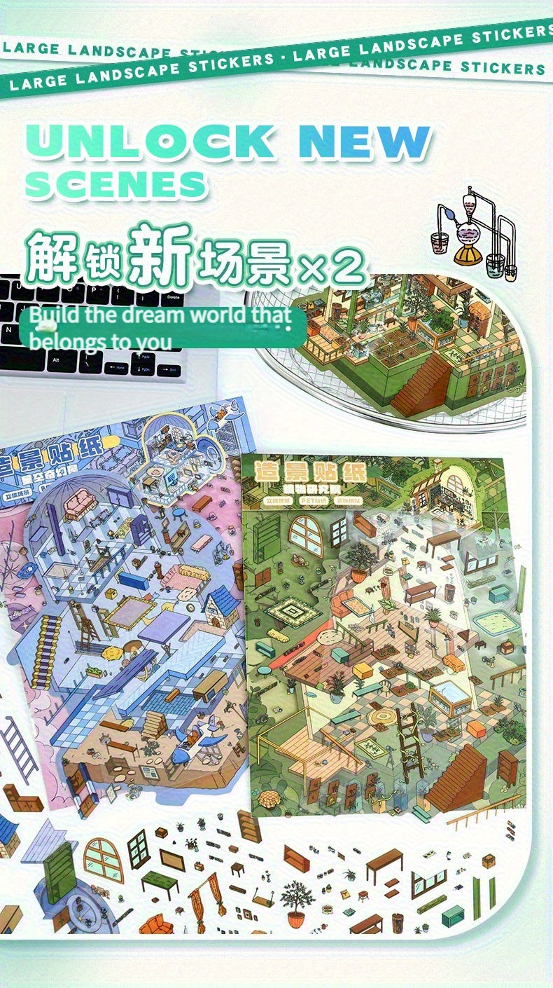 Link 12: 3D Stereoscopic Cottage Journal Stickers Miniature Scene Stickers 12 Places