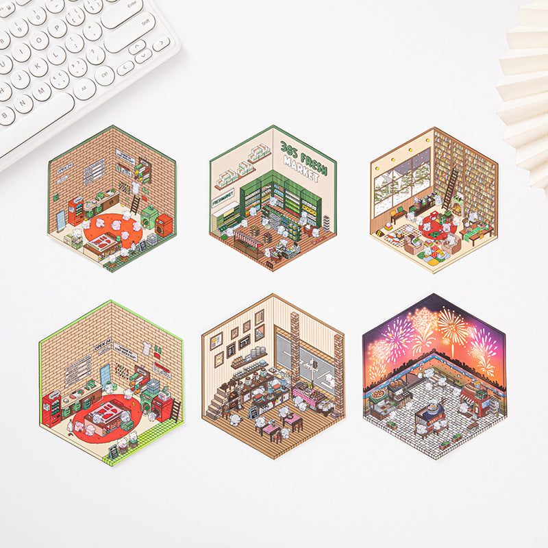 Link 37: Different Shops Themes 3D Miniature Scene Stickers No-Cut Scene Scrapbook