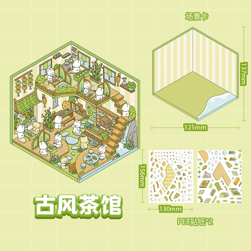 Link 26: 8 Themes Ancient Houses Miniature Scenery Stickers Original Cute Scenery Cottage Cartoon DIY Stickers