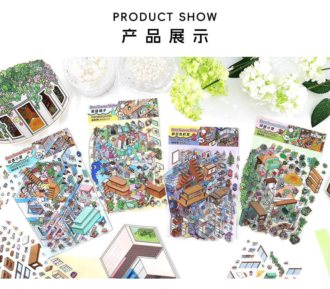 Link 50: 12 Themes Scene Stickers With Covers Scenery Journal Material Stickers