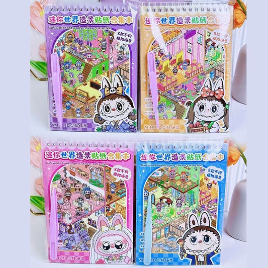 Link 32: Blind Box Labubu Mini World Scenery Collection Book Cartoon Journal Stickers DIY Scene Stickers