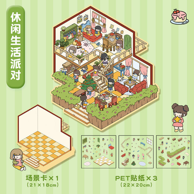 Link 14: 3 Sheets of Stickers Extra Large Landscaping 3D Stickers Romantic Island Wedding Miniature Scene Stickers