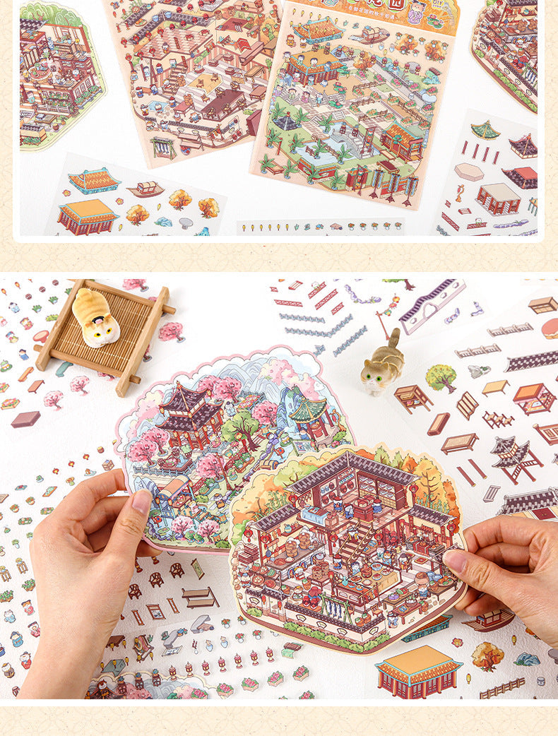 Link29: Chinese Style Landscape Stickers 3D Relief DIY Landscape Stickers 4 Types