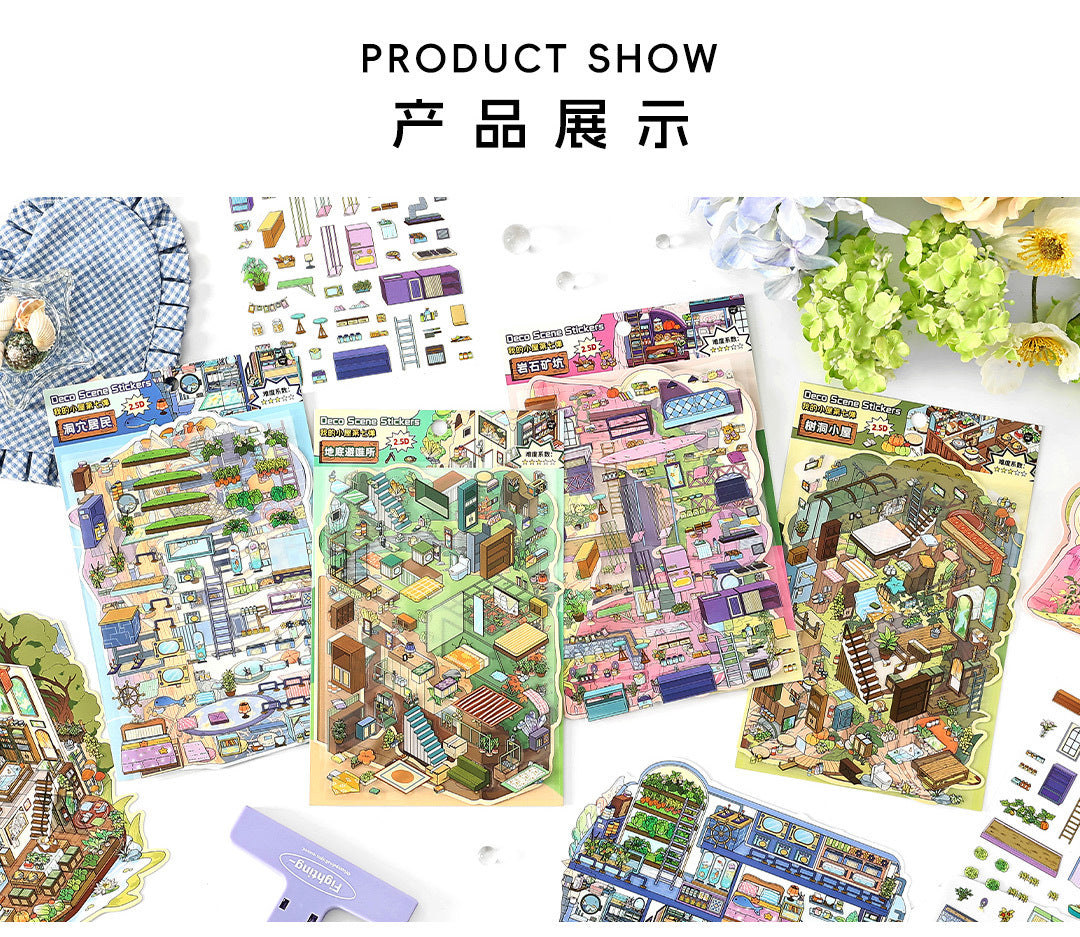 Link 50: 12 Themes Scene Stickers With Covers Scenery Journal Material Stickers