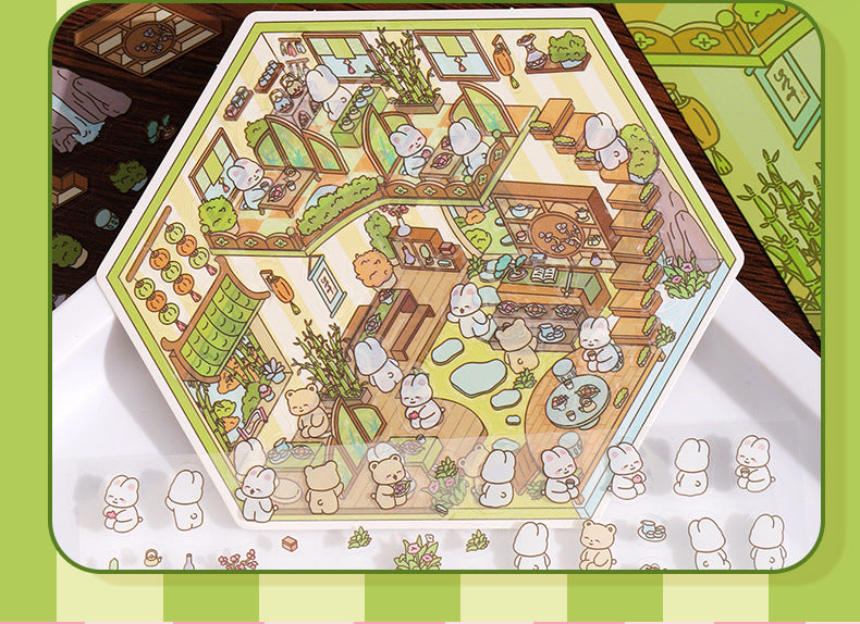 Link 26: 8 Themes Ancient Houses Miniature Scenery Stickers Original Cute Scenery Cottage Cartoon DIY Stickers