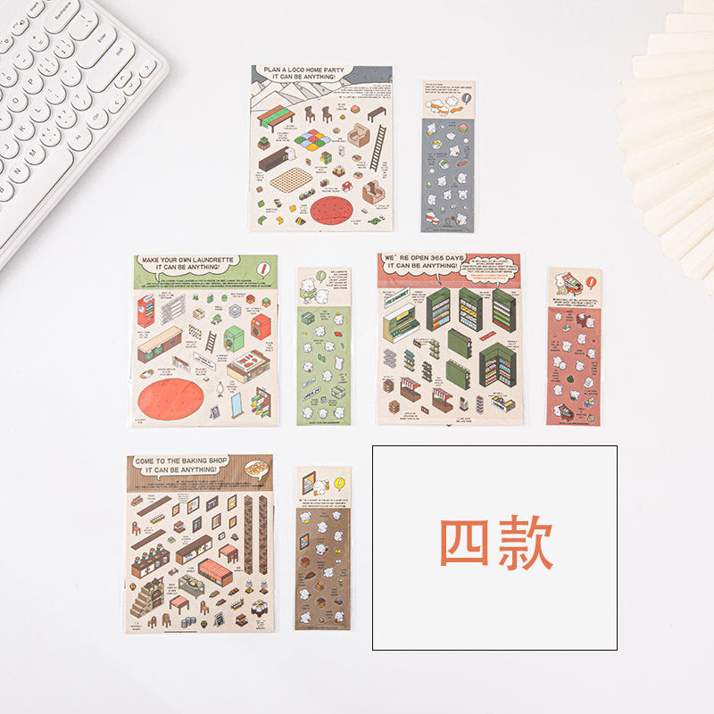 Link 37: Different Shops Themes 3D Miniature Scene Stickers No-Cut Scene Scrapbook