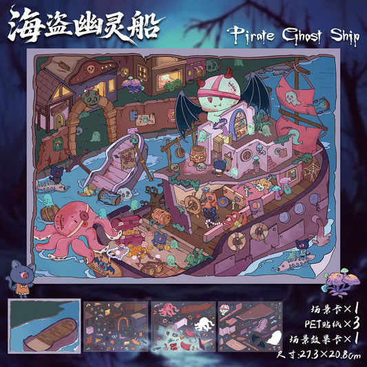 Link 39: 6 Spooky Adorable Themes Scene Stickers 3D Miniature Journal Stickers