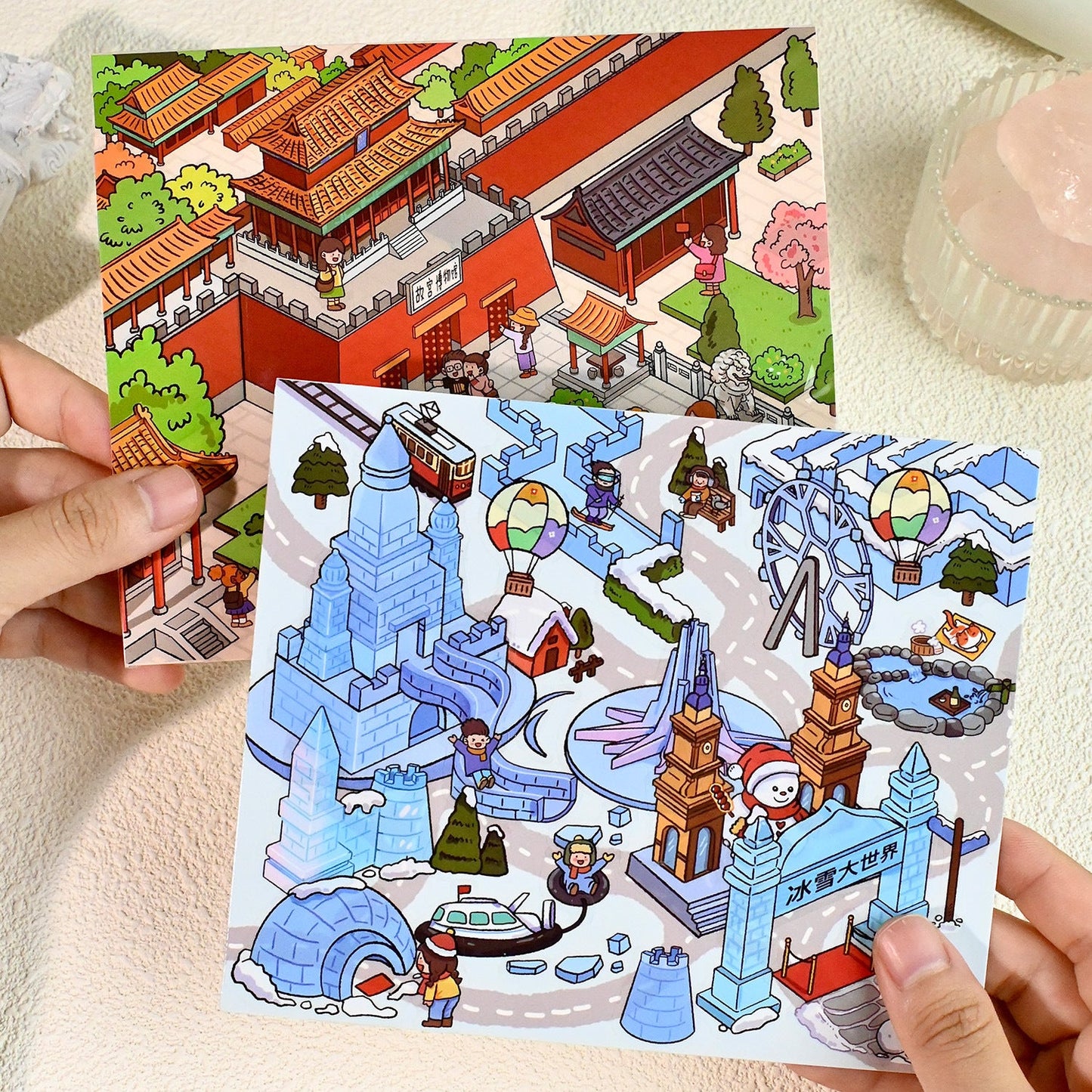 Link 21: 4 City Themes Landscape Stickers 3D Stereo Cottage Collection Stickers