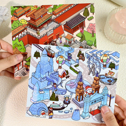 Link 21: 4 City Themes Landscape Stickers 3D Stereo Cottage Collection Stickers