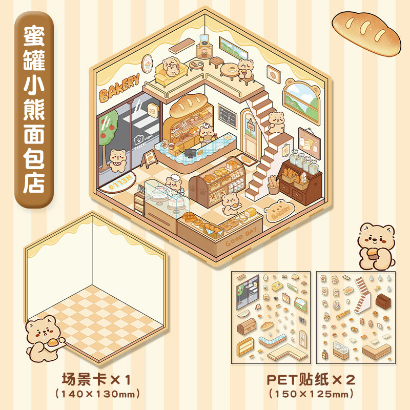 Link 4: Cute Miniature Scene Decoration Stickers Cartoon 3D House Stress Relief Scene Stickers