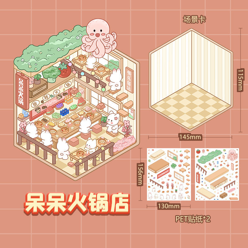 Link 26: 8 Themes Ancient Houses Miniature Scenery Stickers Original Cute Scenery Cottage Cartoon DIY Stickers